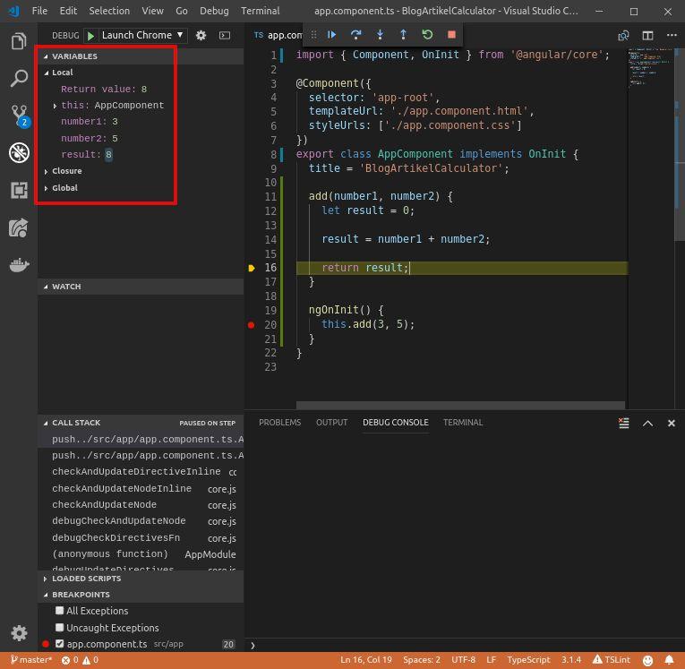 See variable values in debug mode in Visual Studio Code