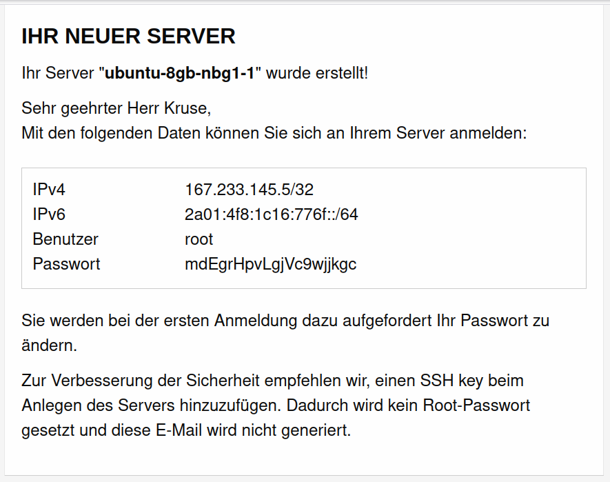 E-Mail mit Zugangsdaten