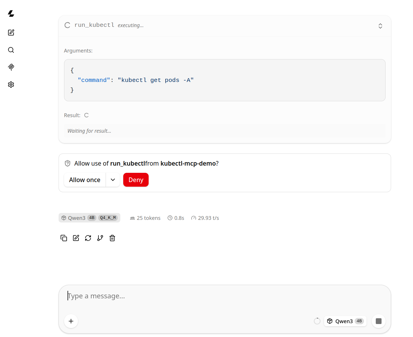 Sicherheitsabfrage vor Aufruf von MCP Server Tool